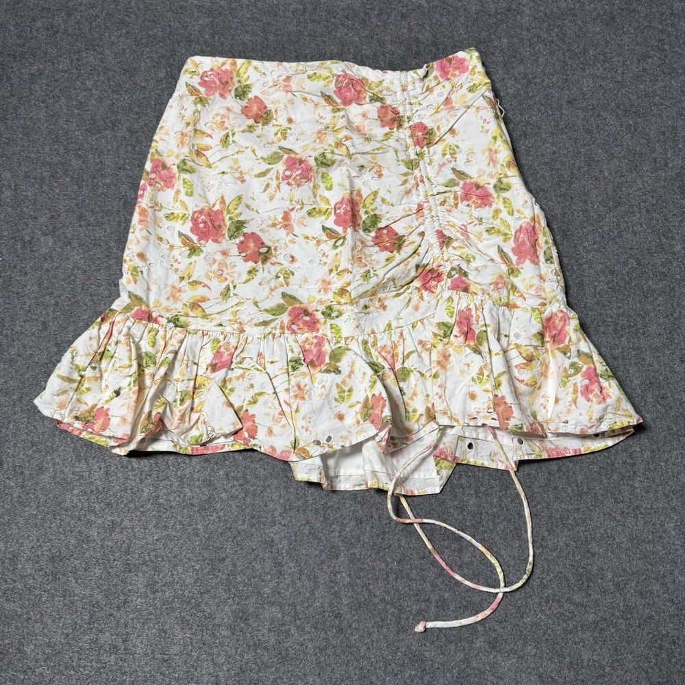 Zara Womens Floral Ruched‎ Eyelet Mini Skirt Size XS Y2K Coquette
